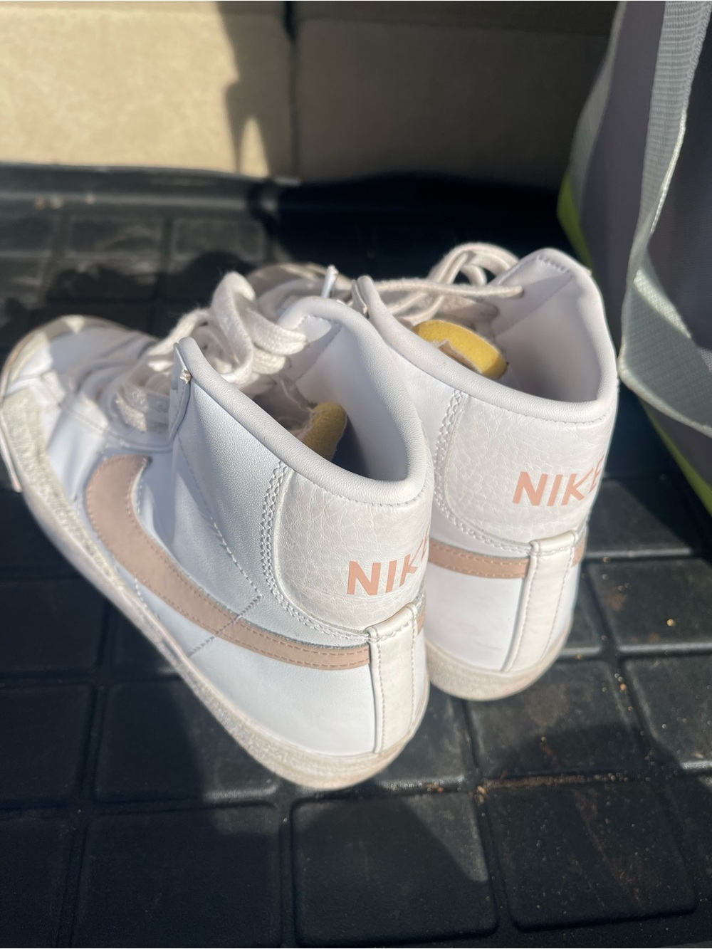 Women’s Nike Blazers High-Top Sneakers in White with Light Pink Accents